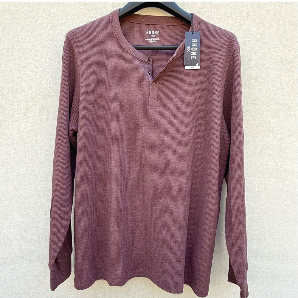 Rhone Waffle Henley Grape Shake Heather Purple Long Sleeve Snap Shirt XXL NWT
